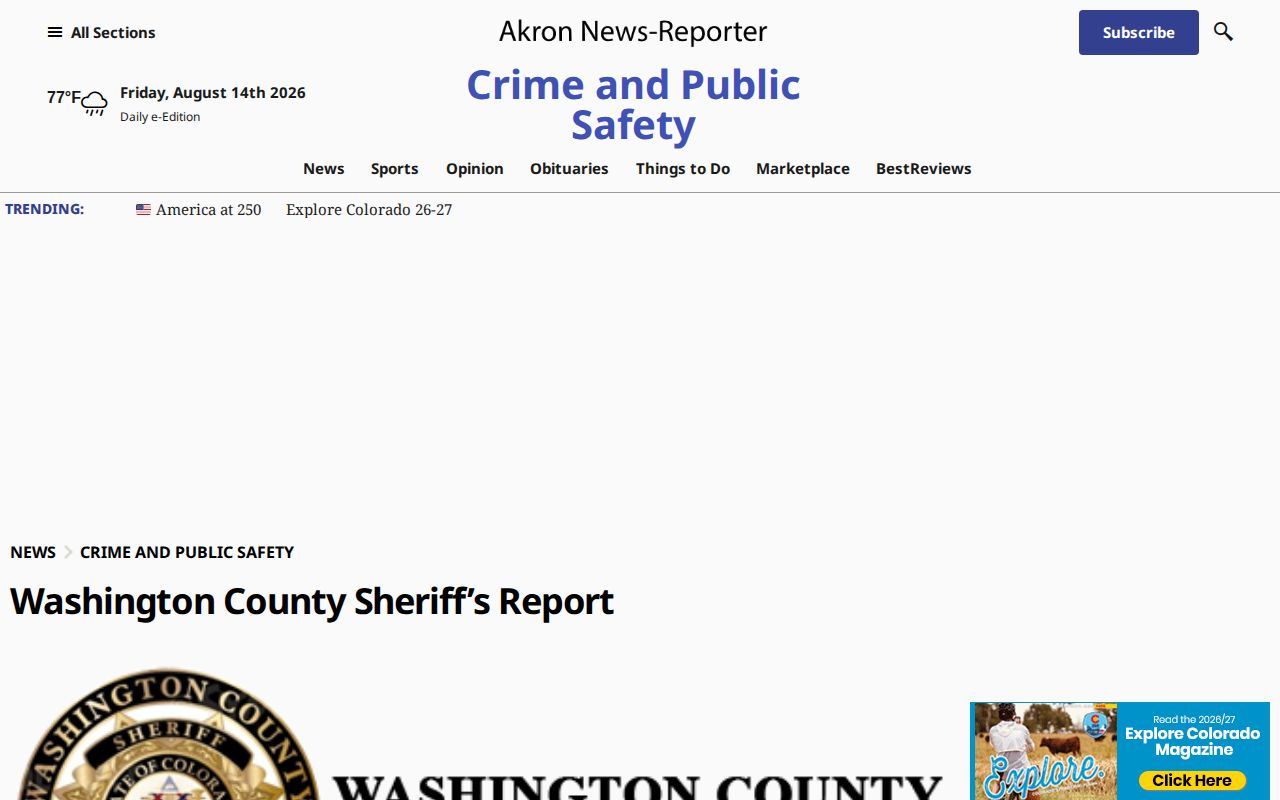 Washington County Colorado Sheriff arrest report news example